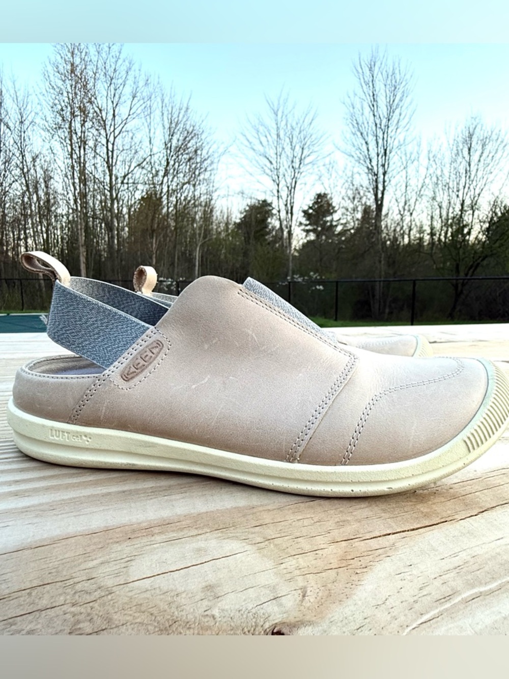 KEEN Leather Slingback Clog Slip On Taupe Gray Womens 9 Comfort Casual